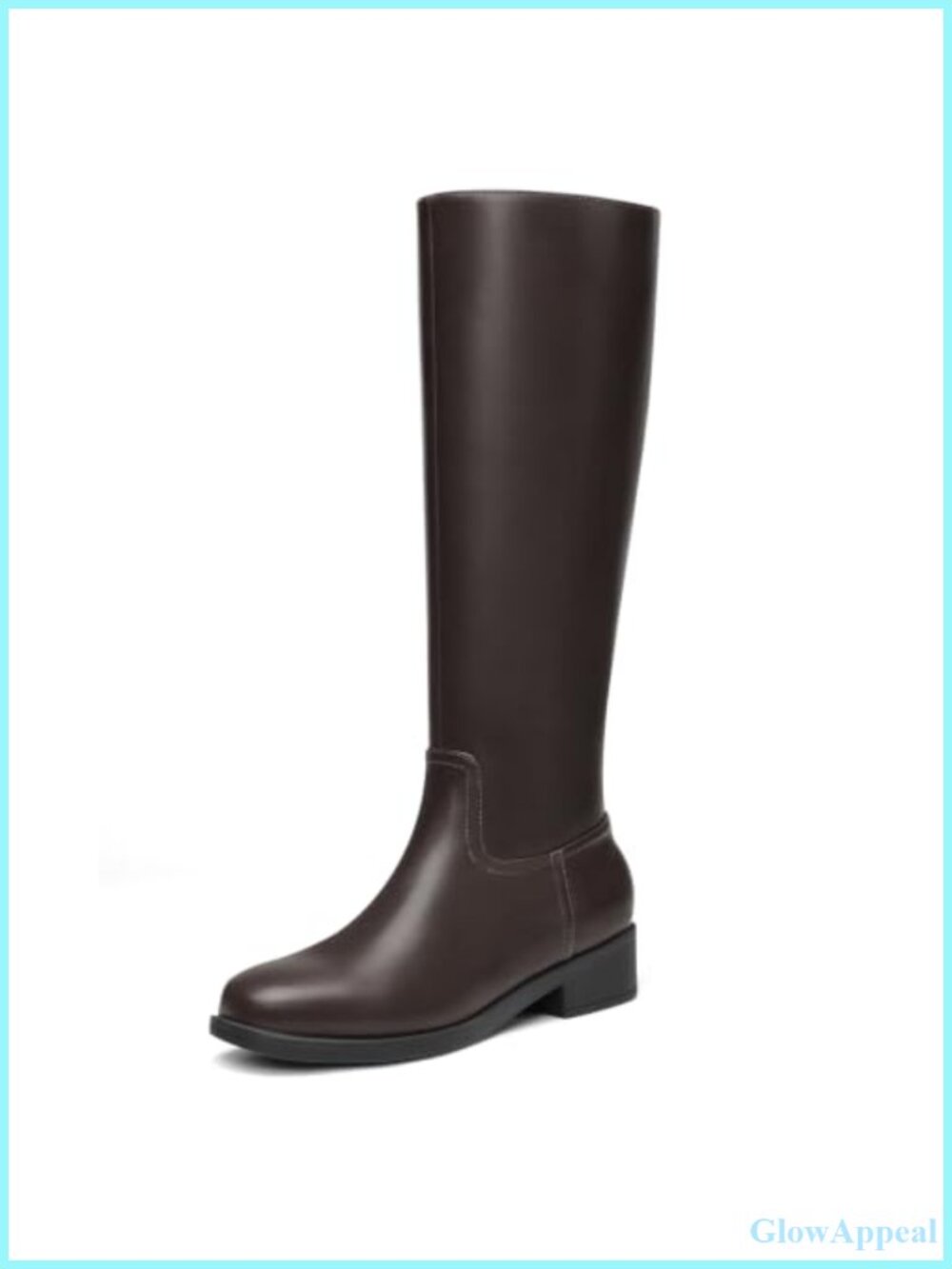Knee High Boots Square Toe Flat Chunky Heel Faux Leather Tall Fall Boots